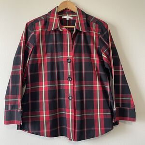 Foxcroft Women's 14 Shaped Wrinkle Free Plaid Button Up Holiday Classic Office